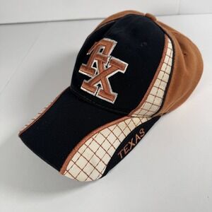 Texas Hat Cap Strap Back Black Brown Embroidered TX Logo Grid Mens Blue Ocean